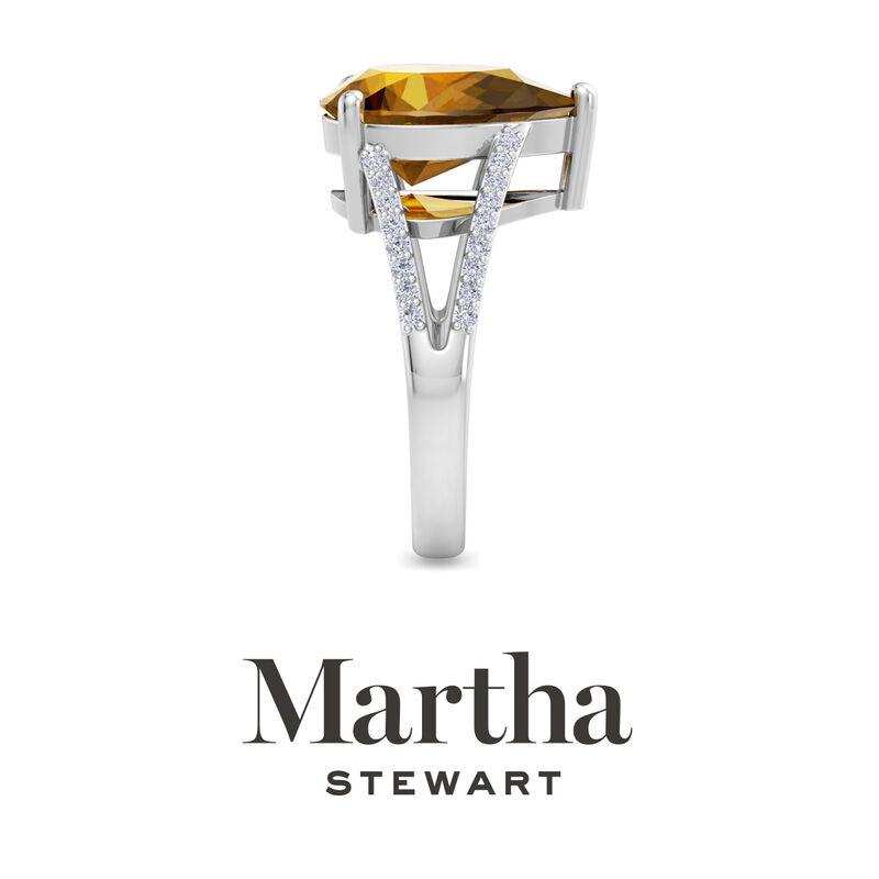 Martha Stewart 5 1/2ctw. Pear Shape Citrine & Lab Grown Diamond Ring In Sterling Silver image number null